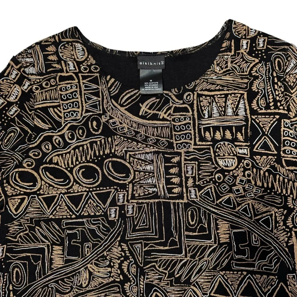 Citiknits Liquid Knit Geometric Print Top Size M